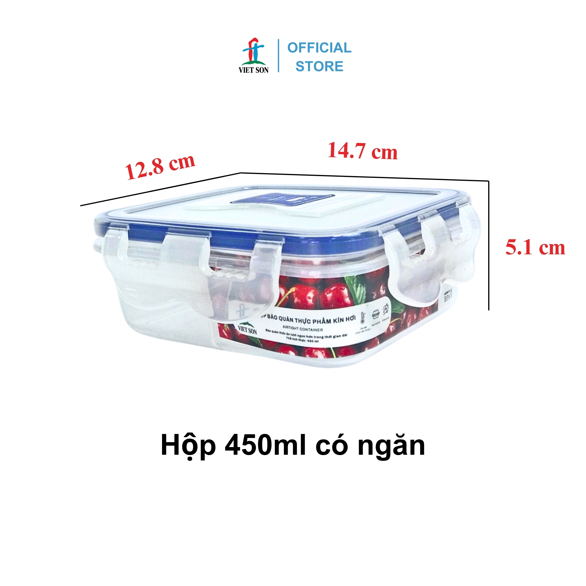 [TẶNG KHAY RÁO NƯỚC] Bộ 3 Hộp Đựng Thực Phẩm Có Vách Ngăn VIETSON 450ml Nắp Khóa 4 Cạnh Kín Hơi