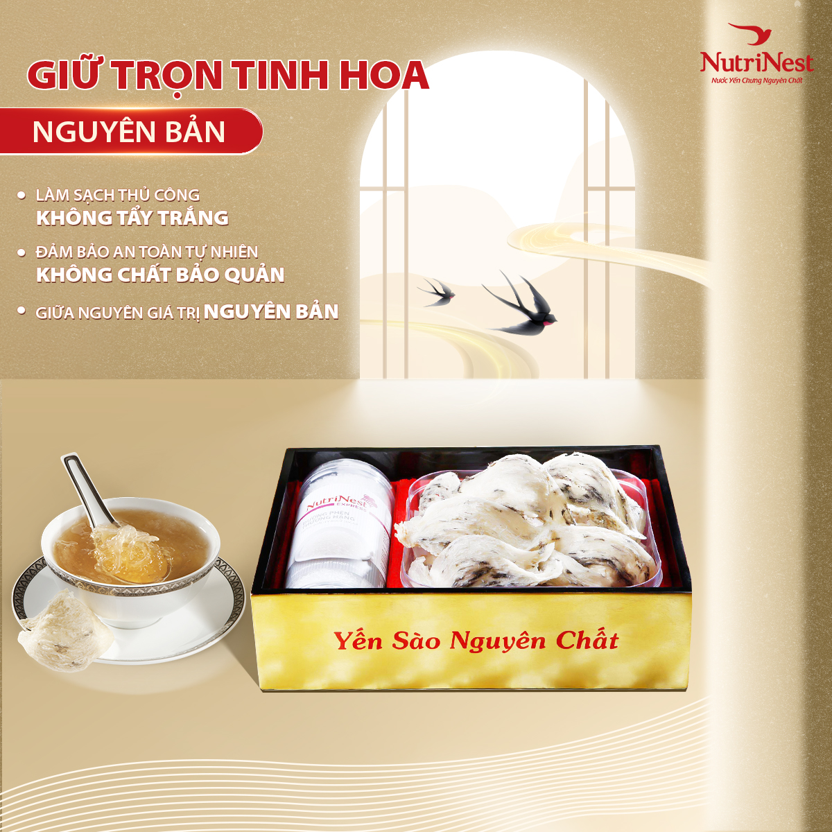 Tổ Yến Sào Còn Lông Thô NutriNest Chất Lượng Cao 100g - Kèm Đường Phèn