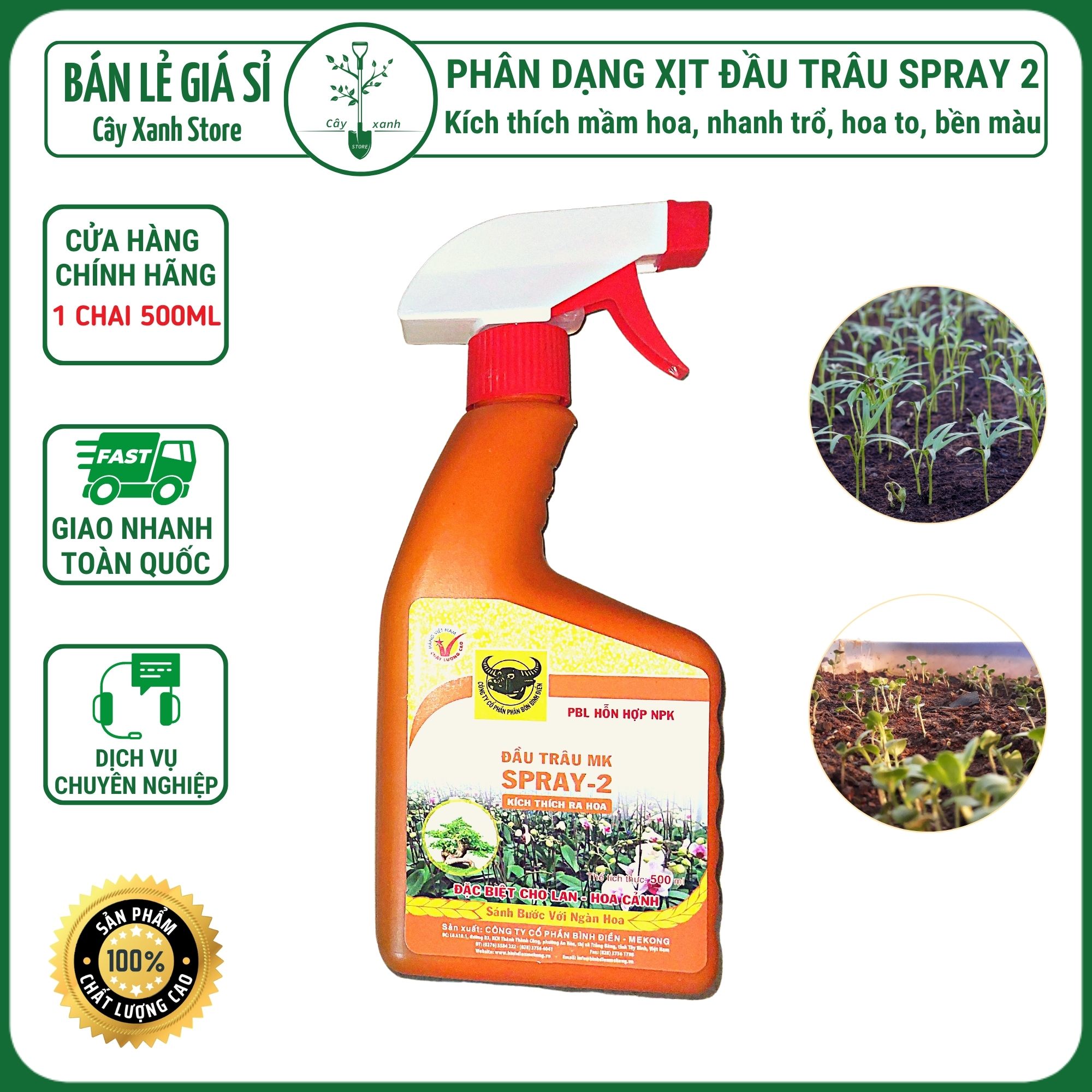 Chai xịt 500ml - Phân bón lá ĐẦU TRÂU SPRAY 2 kích mầm hoa, nhanh trổ, hoa to, bên màu - Cây Xanh Store