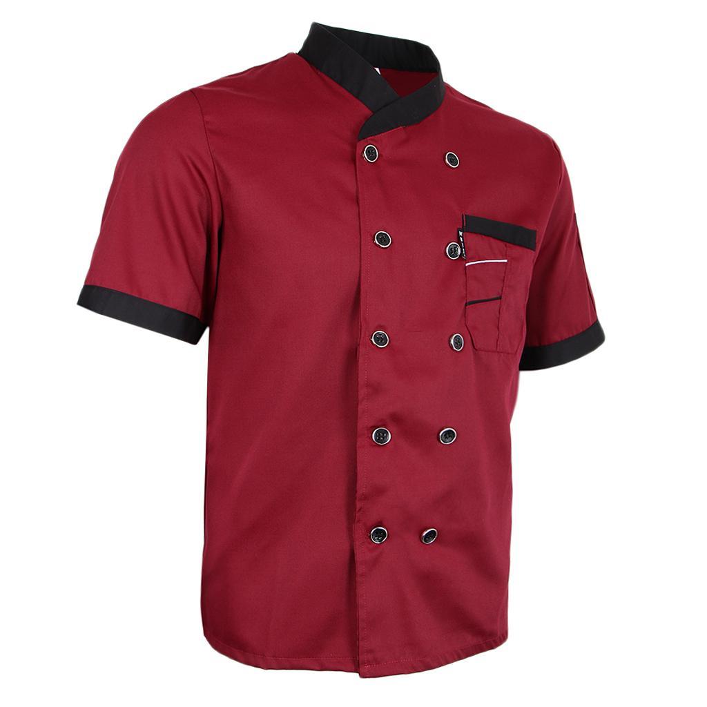2 Piece Chef Jacket Uniform Short Sleeve Kitchen Cook Coats For Mens Womens