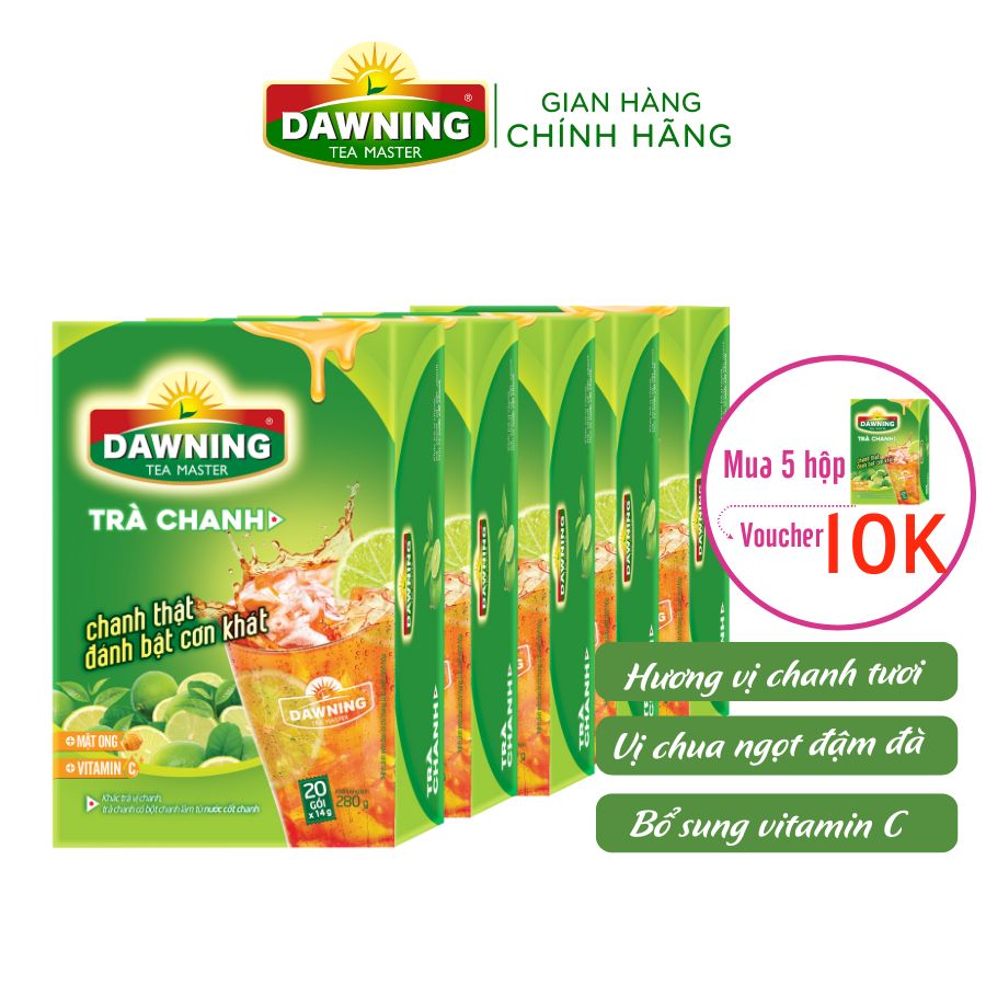 Combo 5 hộp Trà chanh hòa tan DAWNING từ bột chanh nguyên chất và mật ong giúp giải khát 280g/hộp (hộp 20 gói)
