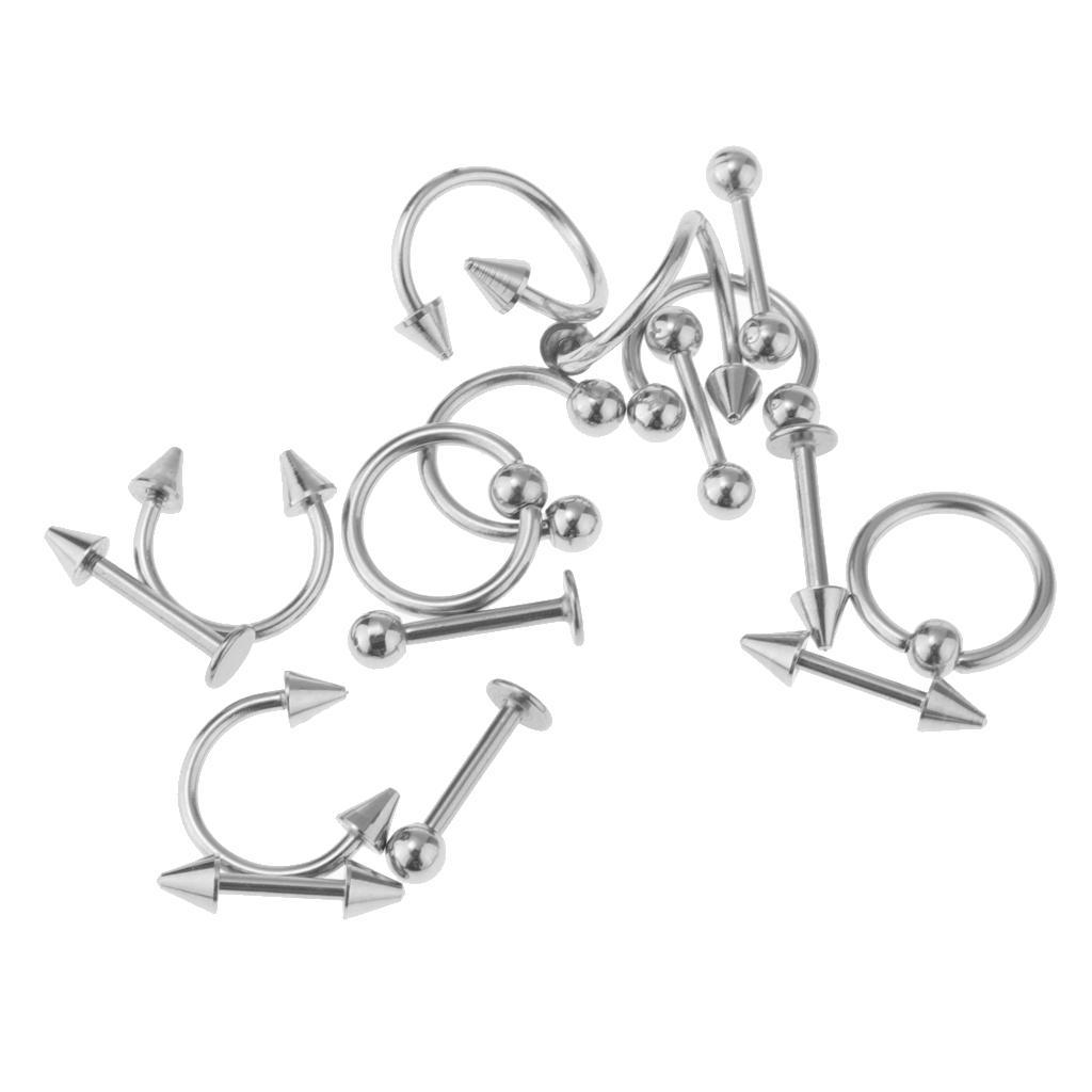 16 Pieces 16g Stainless Steel Assorted Eyebrow Ear Lip Navel