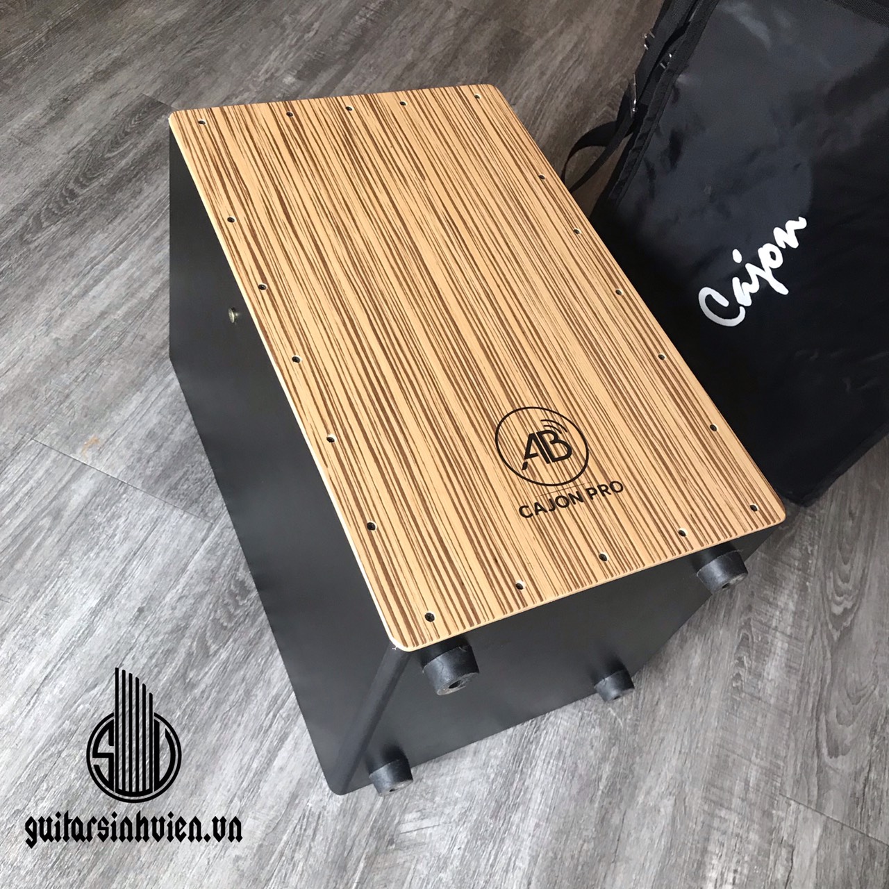 Trống cajon AB-D2 trắng sọc có tay chỉnh snare  - Snare rung chắc, bass ấm - Tặng bao