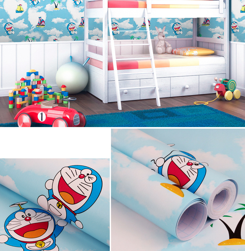 Combo 10 mét giấy dán tường, decal dán tường trang trí nhà cửa ĐÔ RÊ MON BẦU TRỜI XANH khổ 45cm