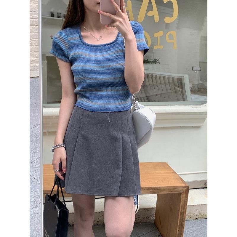 MS654 Áo len tăm cổ vuông croptop loang màu