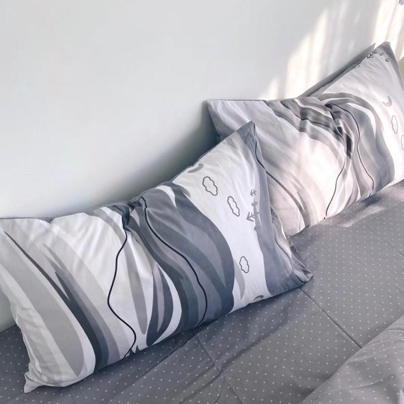 Set Cotton Living Hàng Nhập Khẩu Cao Cấp 4 Món Kẻ Xanh Xám Sóng Nước