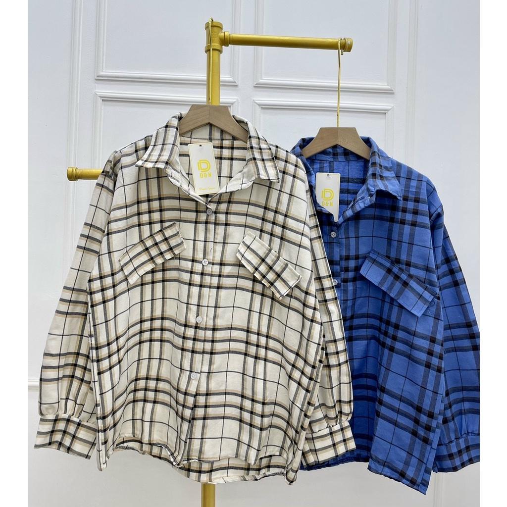 Áo sơ mi kẻ caro 3 màu 2 túi lệch dài tay FORM rộng unisex/ Áo khoác chống nắng/Áo khoác ulzzang siêu chất