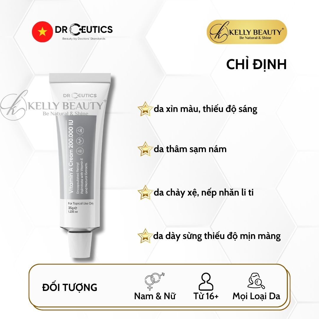 Kem Dưỡng Vitamin A Cream 200.000 IU DrCeutics - Mờ Nếp Nhăn, Căng Mịn; Sáng Da, Mờ Thâm Nám | Kelly Beauty