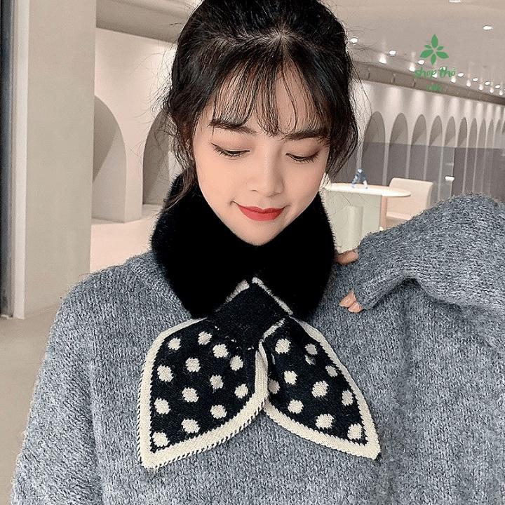 Khăn lông nữ quàng cổ lông nhung buộc nơ xinh, Khăn quàng cổ mùa đông siêu ấm có nơ đính kèm sang trọng siêu hot