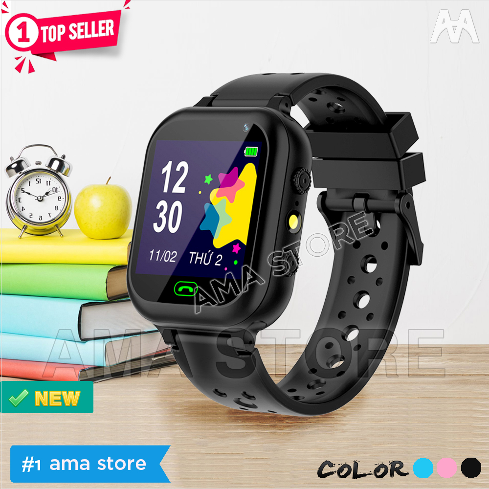 Đồng Hồ Thông Minh Trẻ Em Ama Watch Q15 Lắp Sim Nghe Gọi 2 Chiều 3 Màu Xanh Hồng Đen Hàng Chinh Hãng - Đen