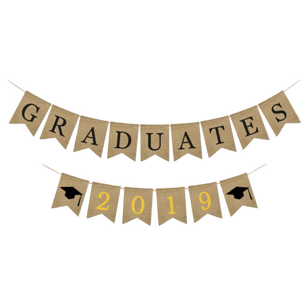 Burlap Grad Banner Decoration Sign 2019 Graduation Party Supplies