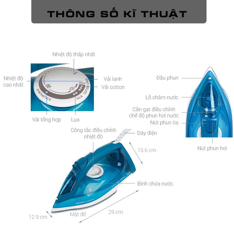 Bàn Ủi Hơi Nước Philips GC1756, 2000W Mặt Đế Ceramic, Hàng chính hãng