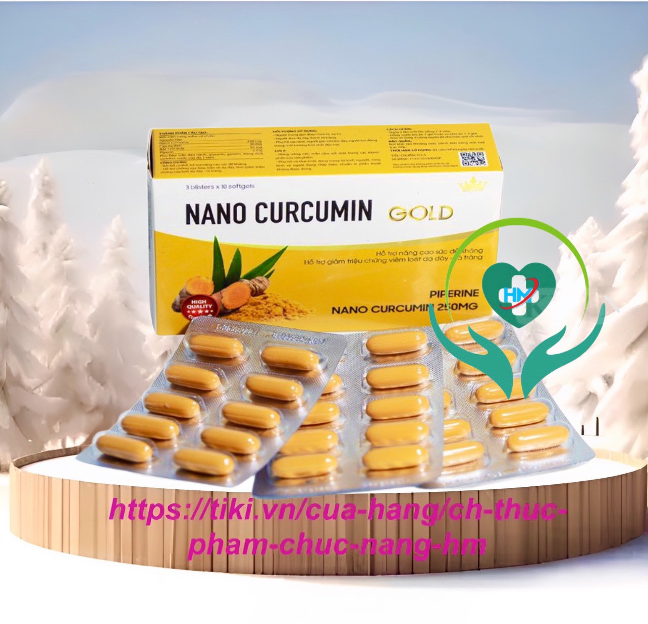 Nano curcumin Gold Kingphar, hộp 30 viên, dùng cho người bị viêm loét dạ dày