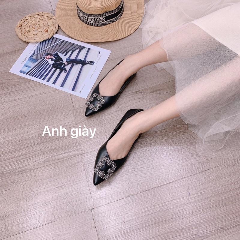 GB06 - Giày bệt mũi nhọn da lộn khoá vuông đá đế dẻo siêu êm( ảnh thật, kèm video)