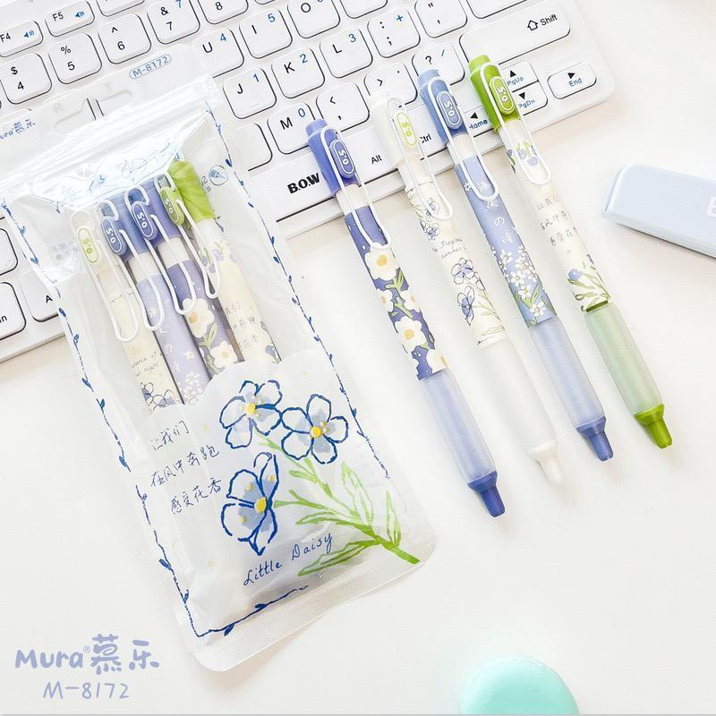 Set 4 bút mực gel đen Mura ngòi 0.5mm siêu xịn với vỏ ngoài siêu xinh xắn kèm túi zip (tặng stickers x note)