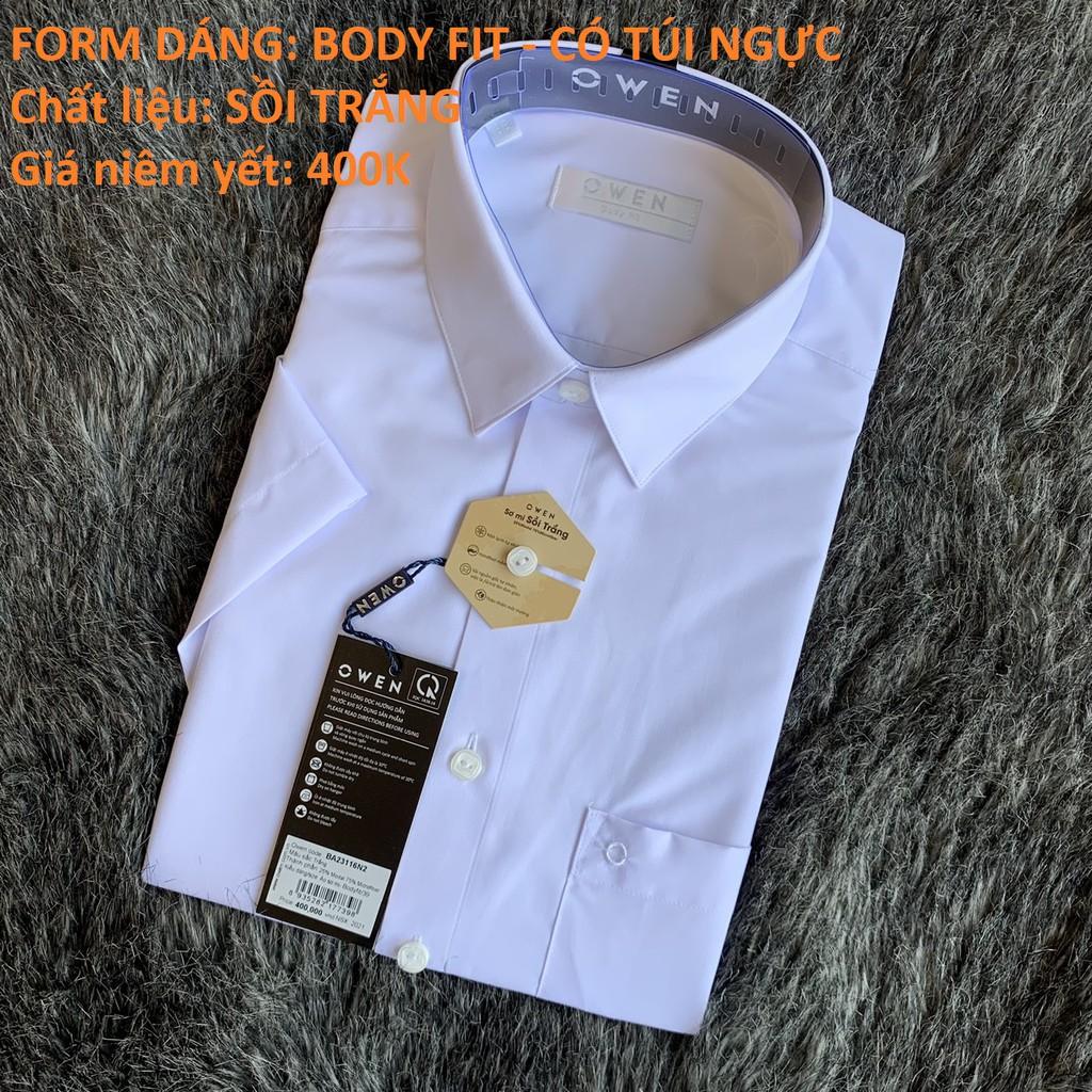 OWEN - Áo sơ mi trắng ngắn tay Owen chất sồi 22752/22753 Slimfit - Regularfit