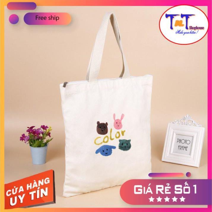 TT04 Túi tote vải Canvas đeo vai phong cách Ulzzang, vải bố form Unisex Vintage