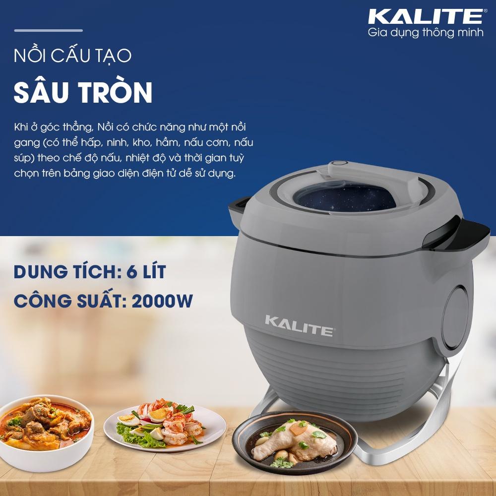 Nồi cao tần vũ trụ Kalite Galaxy, chiên xào đa năng, dung tích 6L, công suất 2000W, chế độ đảo tự động, nấu chậm chân không, nấu cơm, bảng điều khiển tiếng Việt, Hàng Chính Hãng