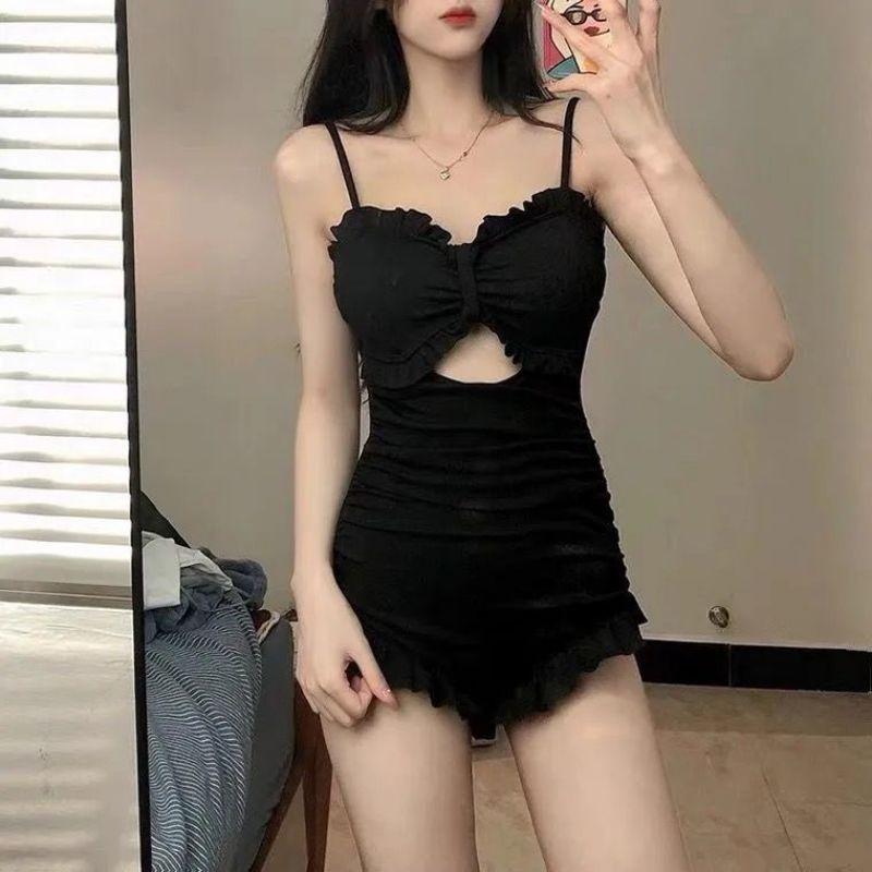 Nemo Bikini - Đồ bơi nữ, áo tắm, đồ bơi 1 mảnh liền thân tôn dáng viền bèo xinh đen