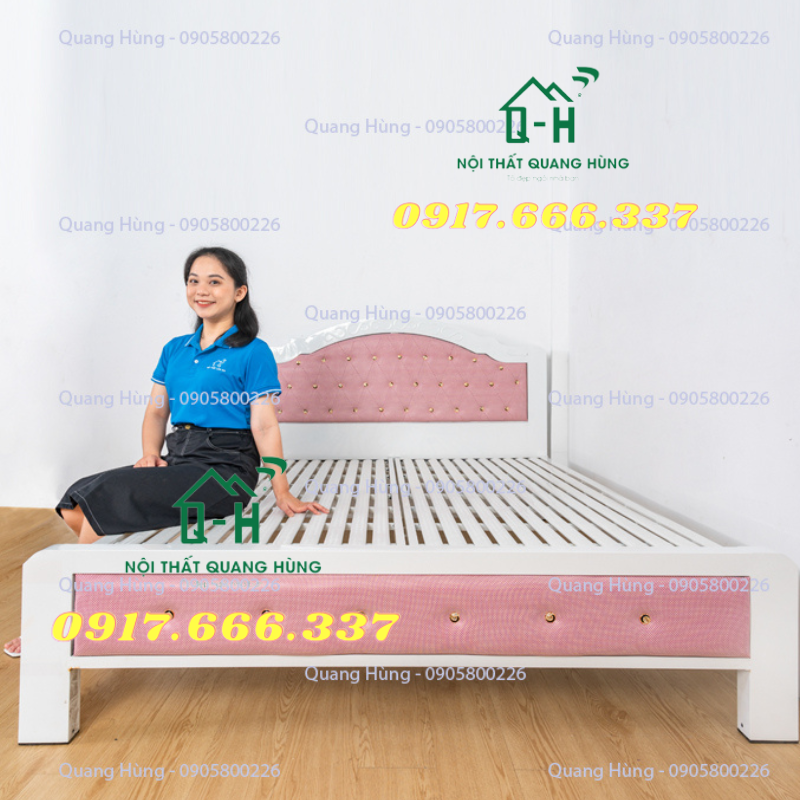 Giường sắt 1m8 có nệm bọc 2 đầu cao cấp