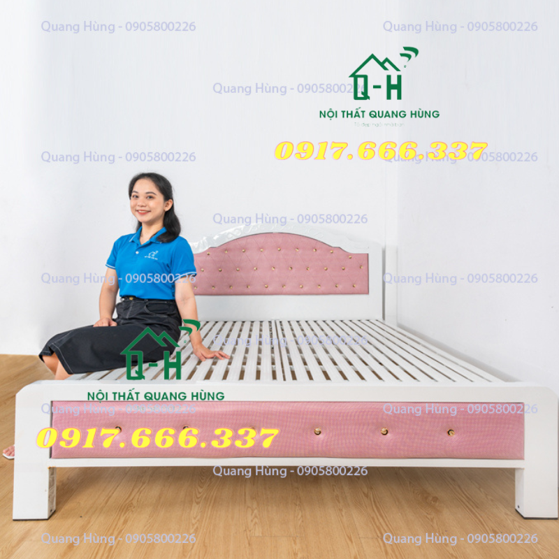 Giường sắt 1m8 có nệm bọc 2 đầu cao cấp 