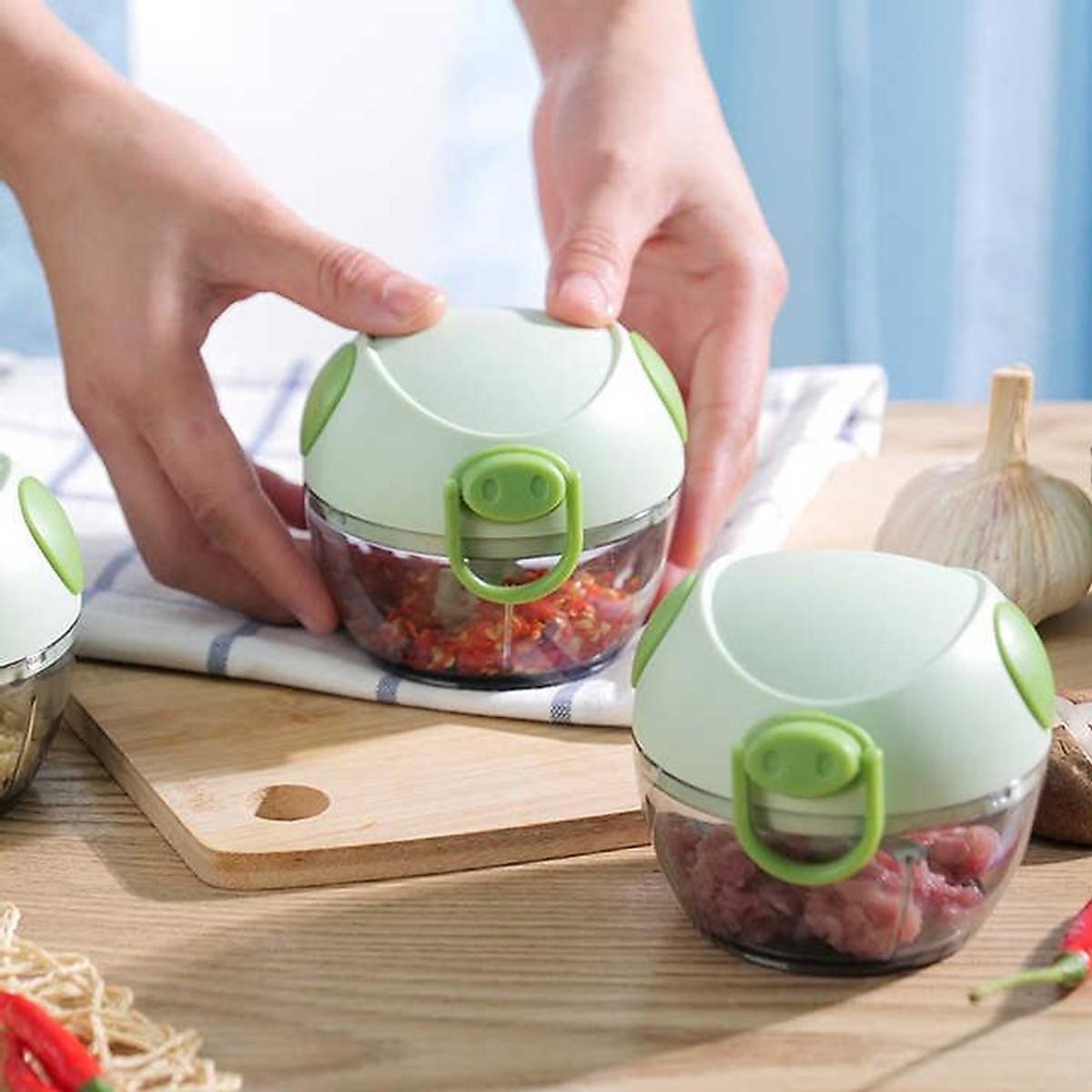 Máy Xay Mini Đa Năng 3 Lưỡi Dao Hình Con Heo - Máy Xay Tỏi Ớt Đa Năng Tiện Lợi Dây Rút Dung Tích 180ml