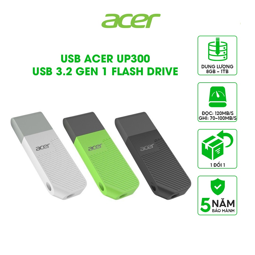 USB 3.2 Gen 1 Acer UP300 dung lượng USB 8GB - 1TB - Hàng chính hãng 