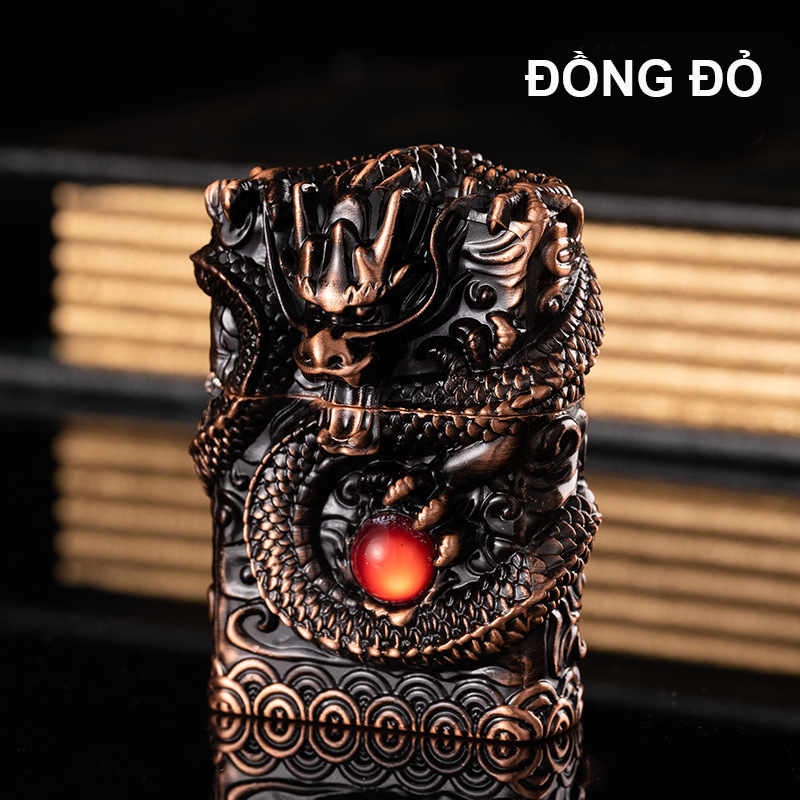 Bật Lửa Zippo Rồng Cẩn Ngọc Đỏ – Xài Xăng