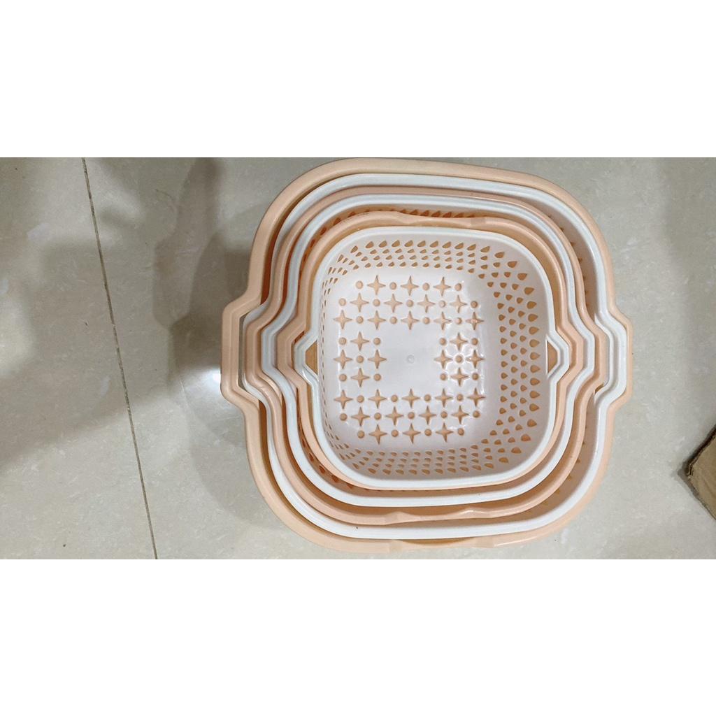 Combo 6 món rổ nhựa đựng đồ ráo nước, bộ rổ nhựa kèm chậu, set rổ nhựa 6 món 5 lớp bền bỉ chắc chắn