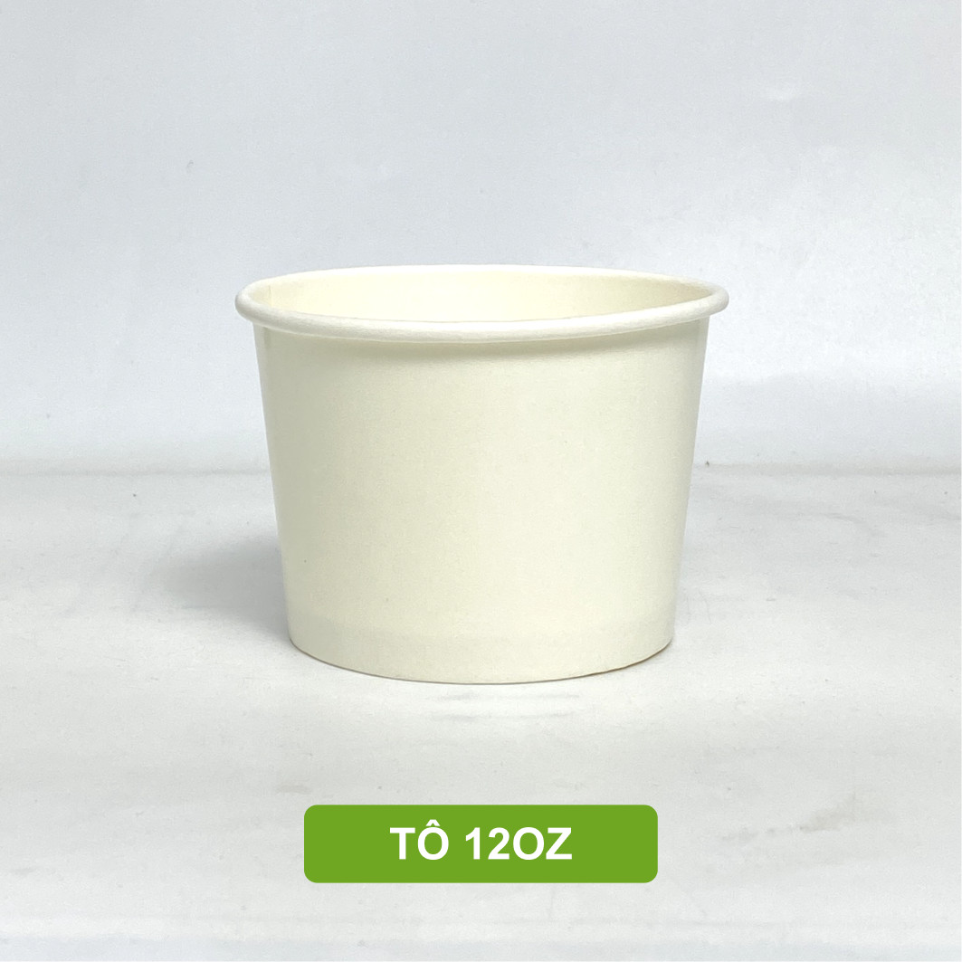 50 tô giấy trắng 12oz - 360ml, 16oz - 500ml, 320z- 946ml có nắp, đựng kem, cháo, thực phẩm nóng, lạnh