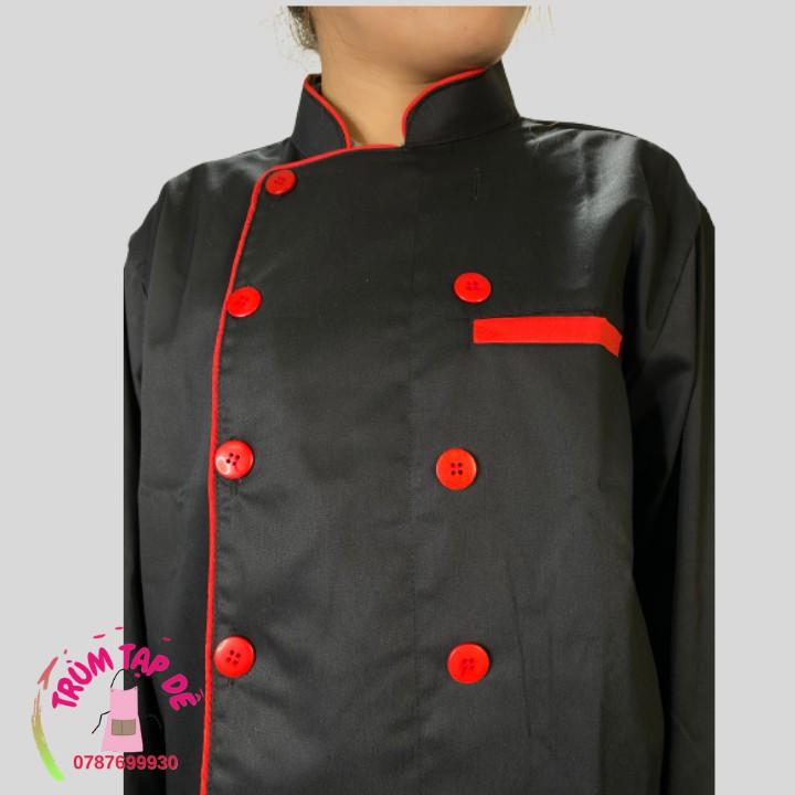 Áo bếp tay dài đen viền đỏ dành cho nam nữ