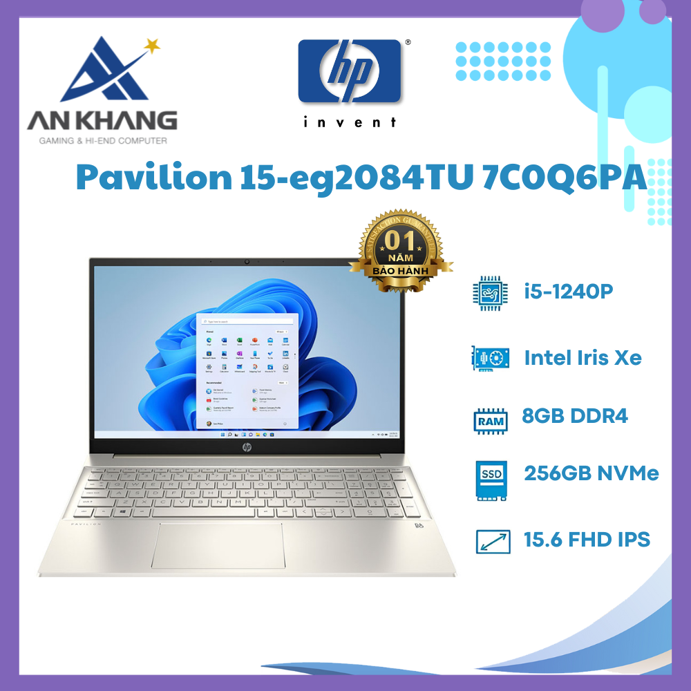 Laptop HP Pavilion 15-eg2084TU 7C0Q6PA (Core i5 1240P/ 8GB/ 256GB SSD/ Intel Iris Xe Graphics/ 15.6inch Full HD/ Windows 11 Home/ Gold/ Hợp kim nhôm) - Hàng Chính Hãng - Bảo Hành 12 Tháng
