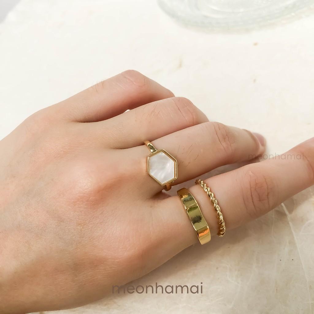 Set nhẫn xà cừ lục giác MEONHAMAI N003