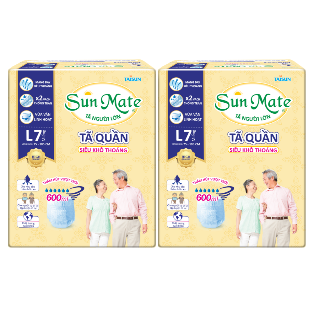 Combo 2 Gói Tã Quần Người Lớn Sunmate Khô Thoáng L7 (7 Miếng/ Gói)