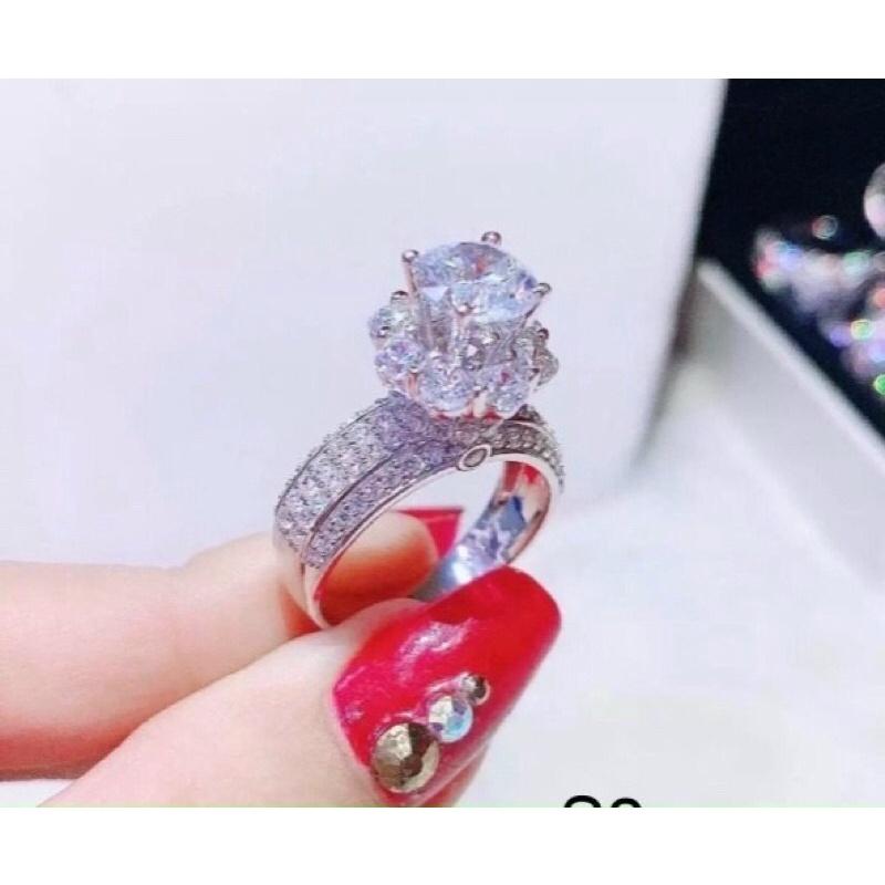 Nhẫn hột xoàn đá cao siêu sáng xi bạch kim cao cấp