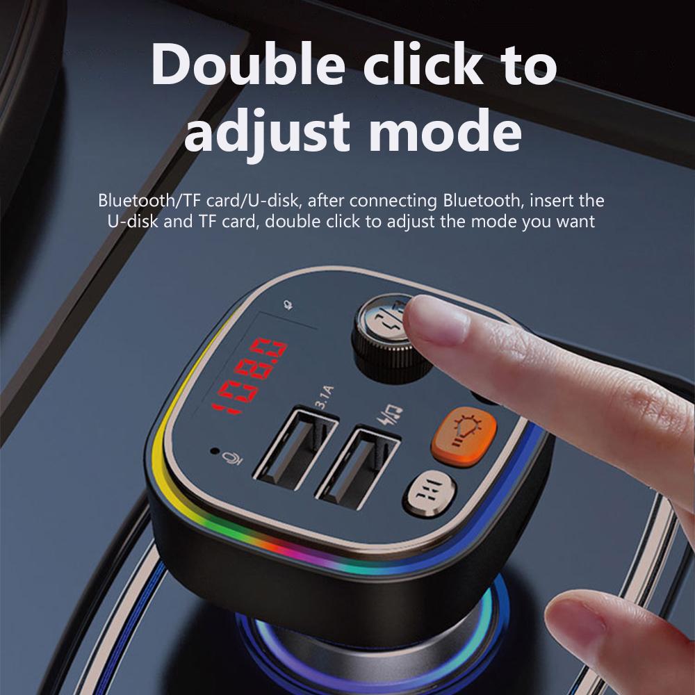 Bộ sạc bluetooth USB Dual USB Sạc nhanh FM Trình phát FM Gọi Audio Trình nhận máy nghe nhạc MP3 với đèn khí quyển
