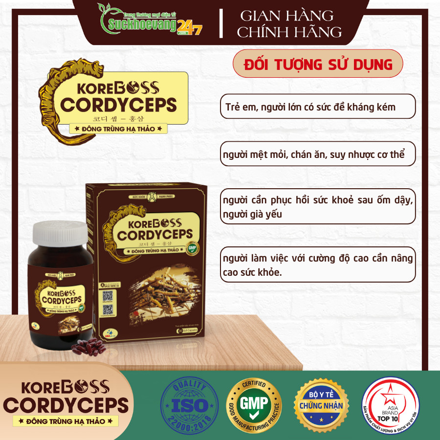 Viên uống Đông trùng hạ thảo KOREBOSS CORDYCEPS giúp bồi bổ cơ thể, tăng cường sức đề kháng, nâng cao sức khỏe - Hộp 30 viên
