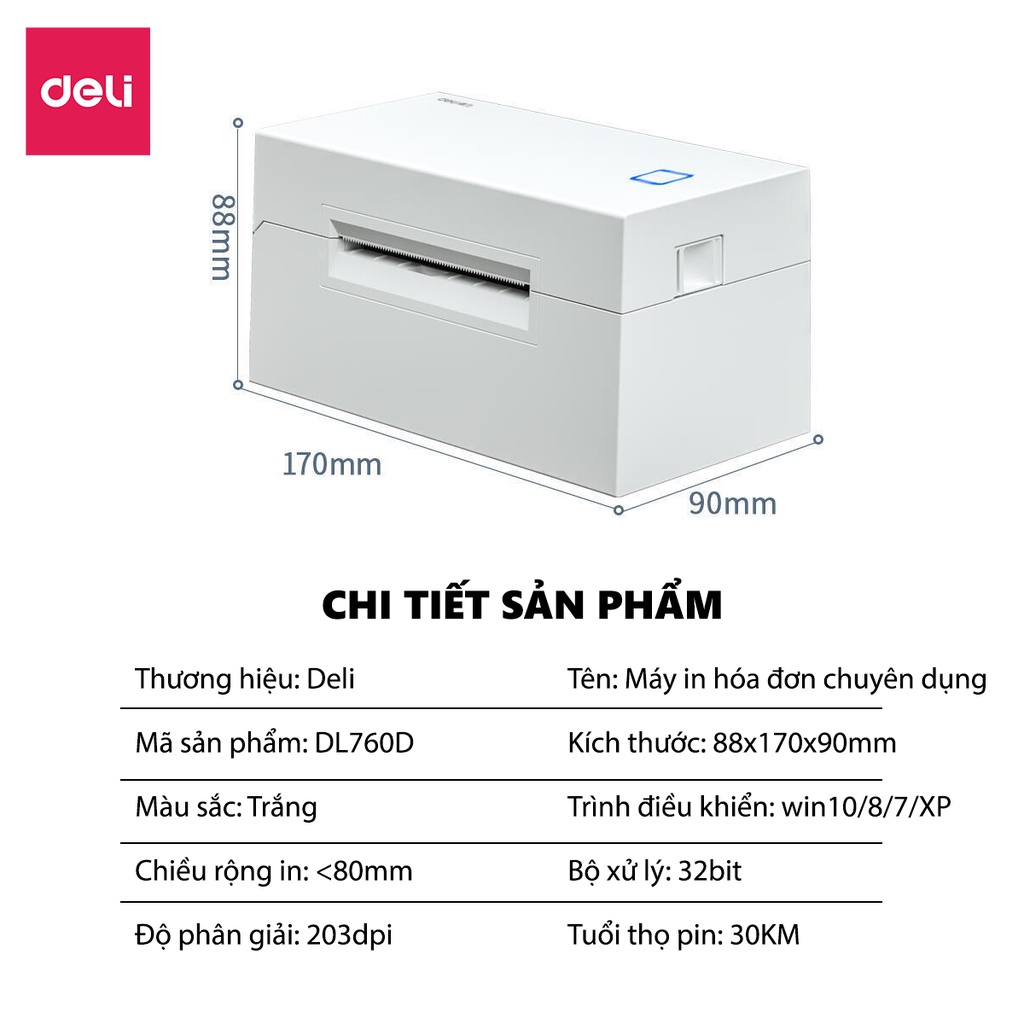 Máy In Đơn Hàng Khổ A6/A7 Hóa Đơn Chuyên Dùng Tmđt Deli -1 Đơn Mỗi Giây - Phụ Kiện Máy In - DL760 DL770 - Hàng Chính Hãng