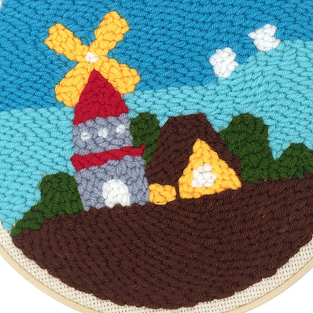 Punch Needle Embroidery Starter Kit with Punch Needle, Colorful Yarn, Embroidery Cloth with Pattern, Embroidery Hoop, Tools Kit for Beginners