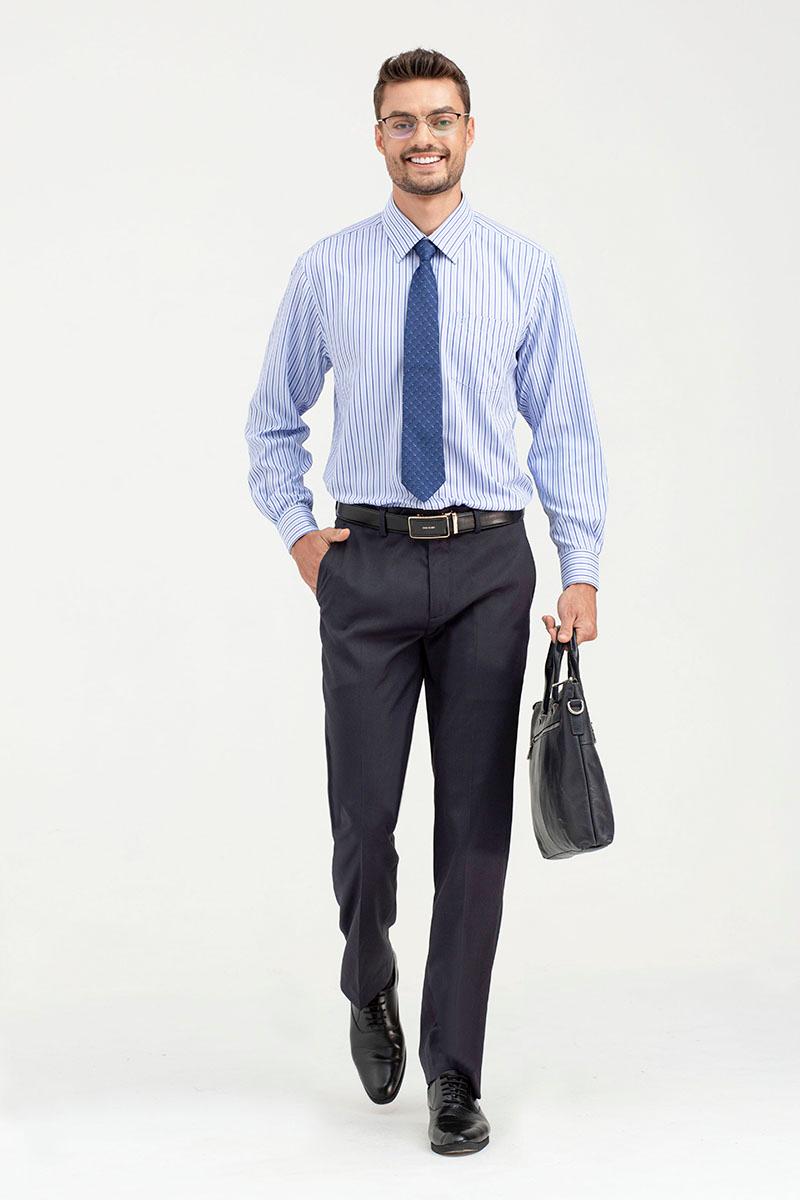 Áo sơ mi nam tay dài họa tiết kẻ sọc WS22SS01C-LDBB