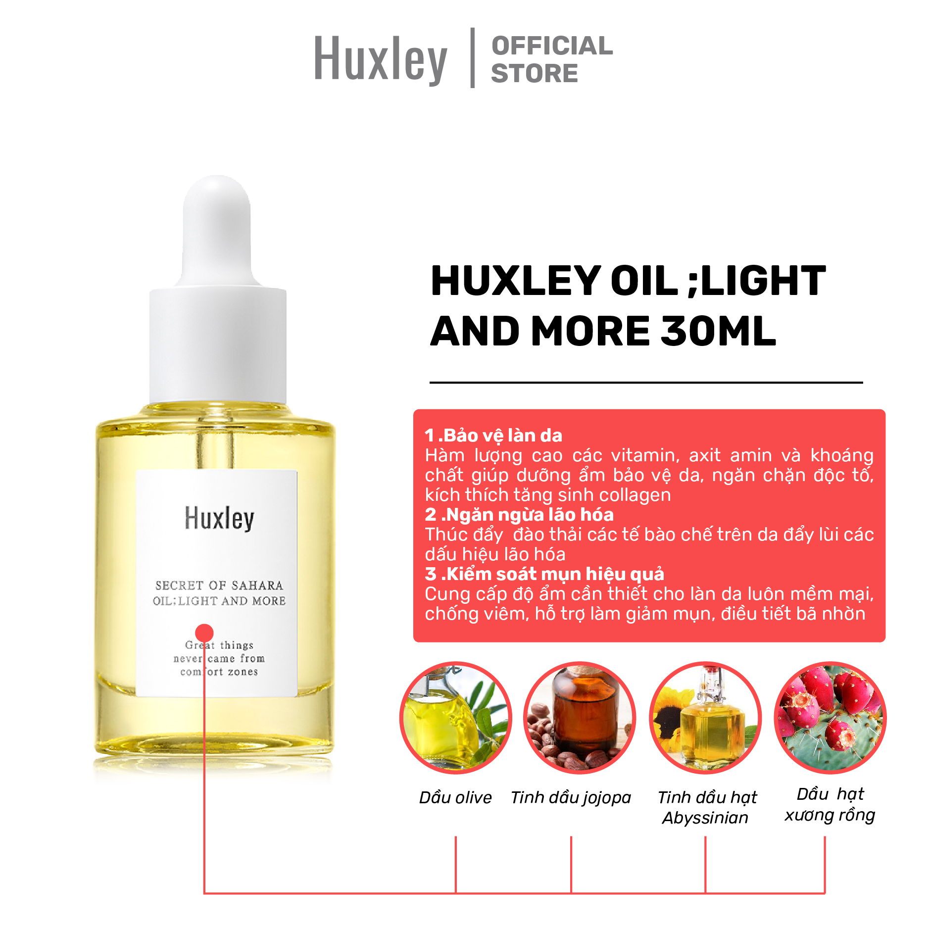 Tinh chất dưỡng ẩm tối ưu hỗ trợ chống lão hóa da khô da cơ địa Huxley Oil Light And More 30ml