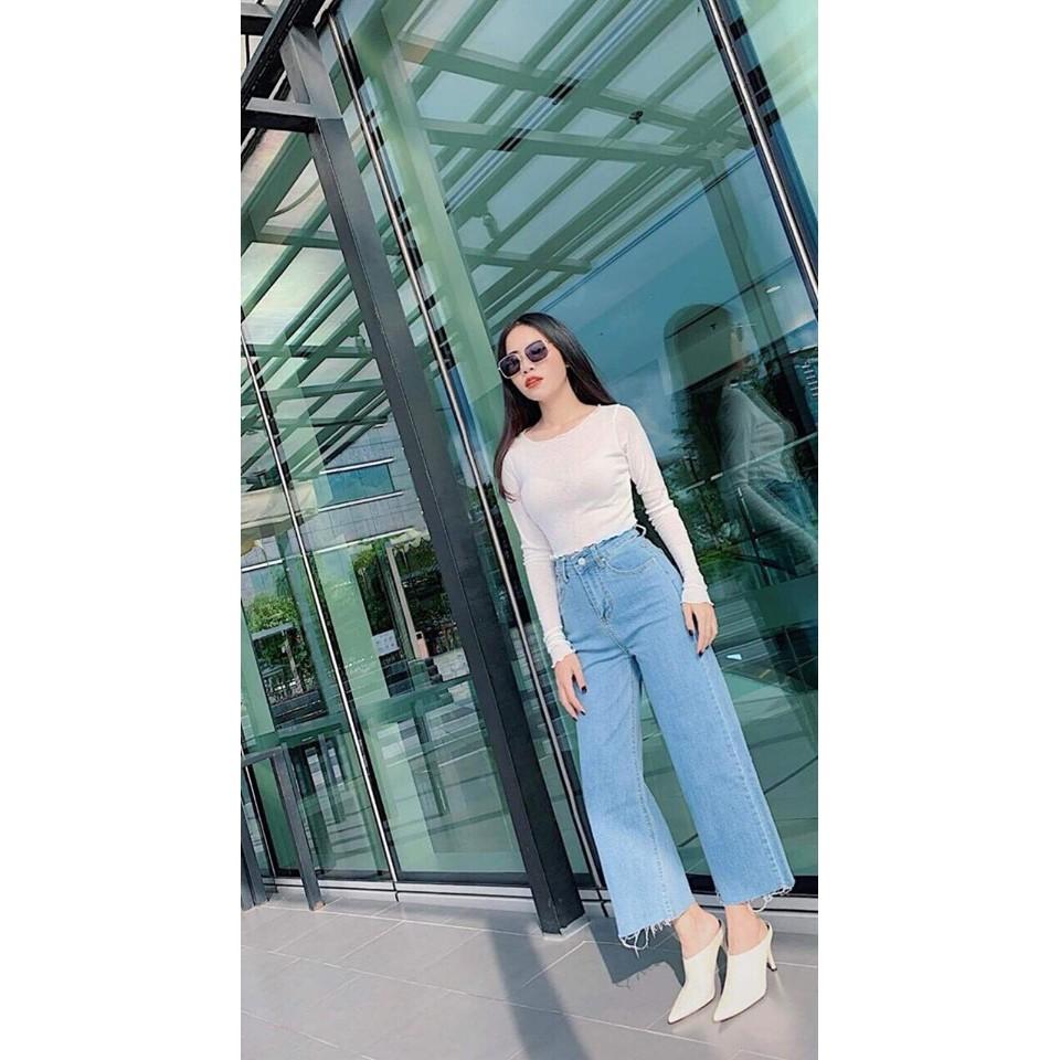 Quần jeans nữ ống rộng tôn dáng