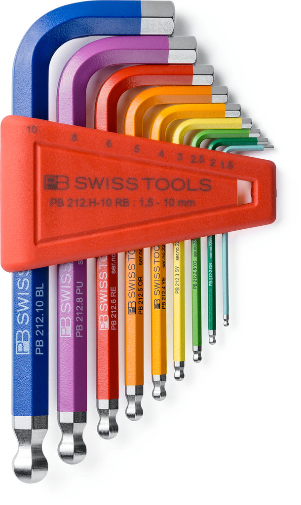 Bộ Lục Giác Màu Đầu Bi Loại Ngắn PB Swiss Tools 212.H-10 RB Rainbow Gồm 9 Chi Tiết Sản Xuất Tại Thụy Sỹ