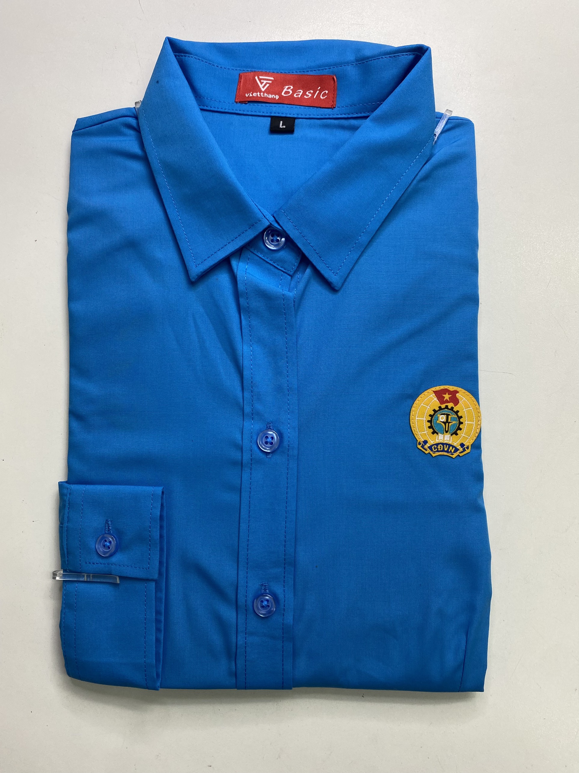 Áo công đoàn việt nam sơ mi nữ dài tay basic,chất liệu pangzim liên doanh,logo sắc nét