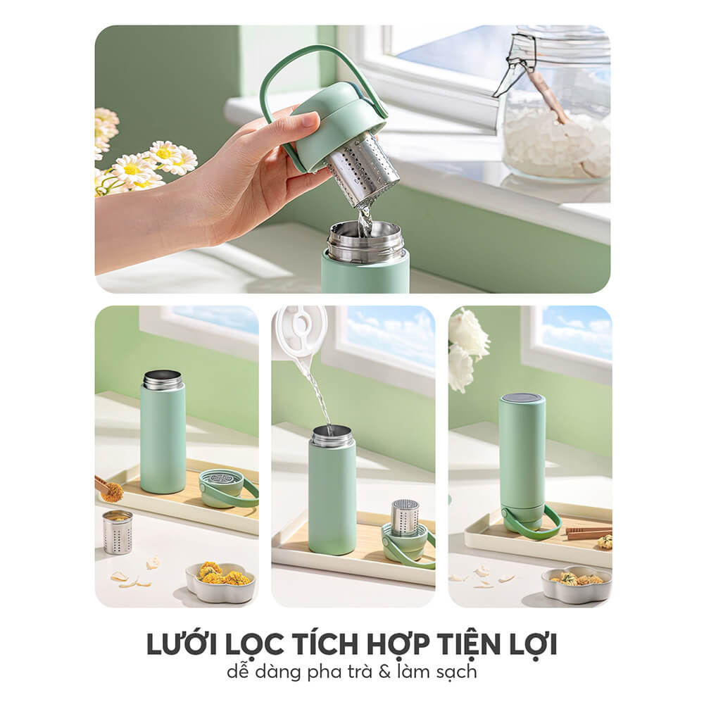 Bình Giữ Nhiệt Inox 316 Elmich EL8330 500ml, Hàng Chính Hãng, Có Lưới Lọc Trà, Cấu Tạo 2 Nắp-JoyMall