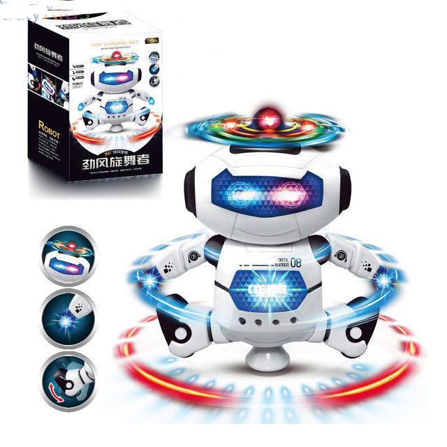 Đồ Chơi Robot Nhảy Múa Xoay 360 Có Đèn Led