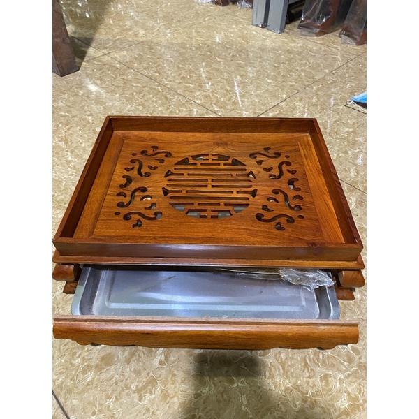 Khay trà chân quỳ dáng trơn gỗ hương đá
