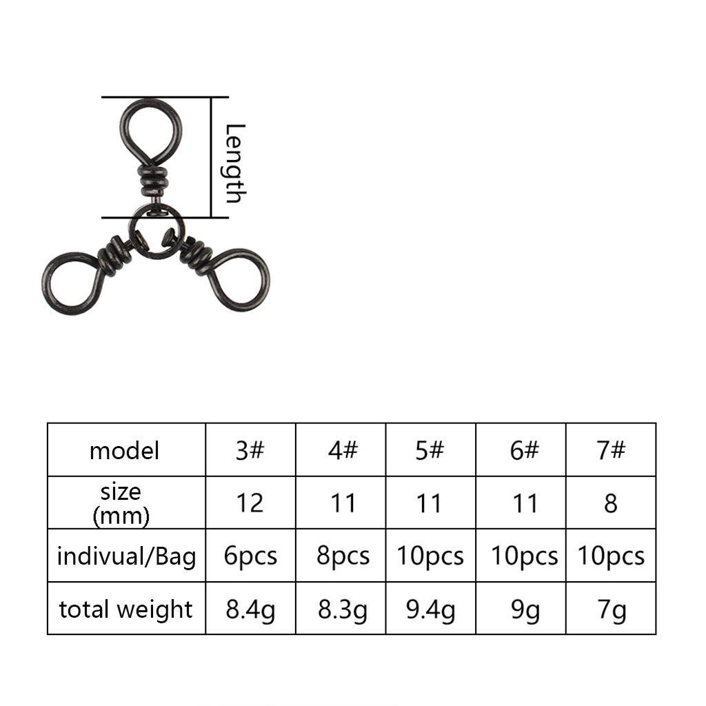 6/8/10pcs 3 Way Rolling Barrel Swivels Solid Rig Fishing Line Connector A