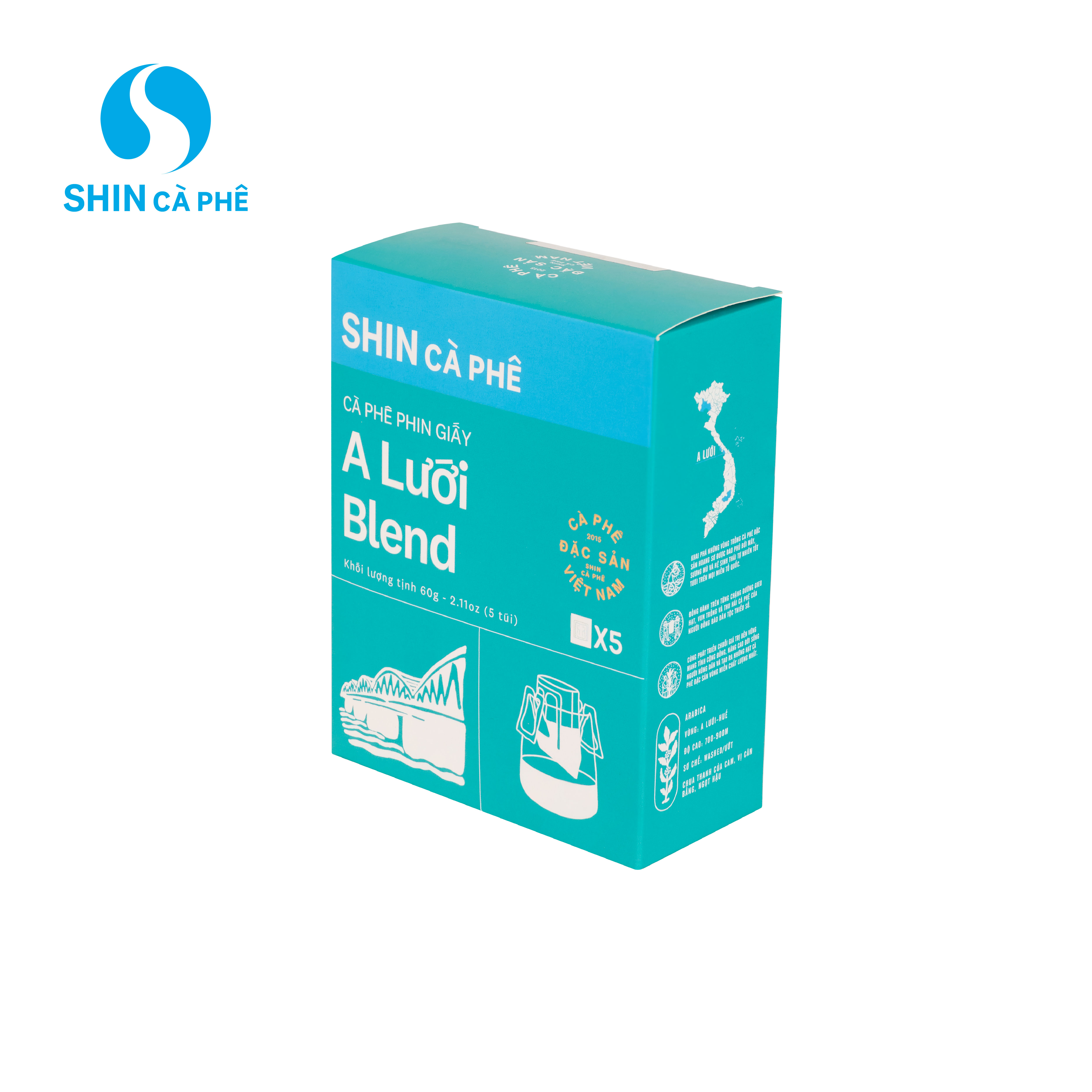 SHIN Cà Phê - A Lưới Blend Phin Giấy tiện lợi hộp 5 gói