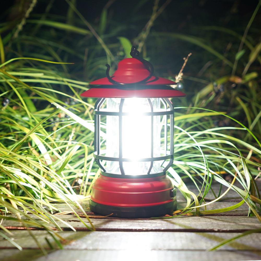 Garden Vintage Lantern Portable Hanging Tent LED Light with Two Modes Battery Powered 300LM Night Light for Yard Patio